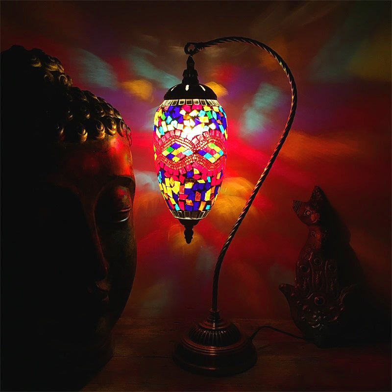 Bohemian Droplet Nightstand Light 1-Bulb Stained Art Glass Night Lamp with Curved Arm in Pink/Red Clearhalo 'Lamps' 'Table Lamps' Lighting' 920790