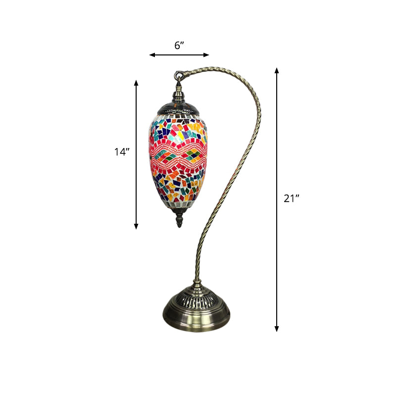 Bohemian Droplet Nightstand Light 1-Bulb Stained Art Glass Night Lamp with Curved Arm in Pink/Red Clearhalo 'Lamps' 'Table Lamps' Lighting' 920792