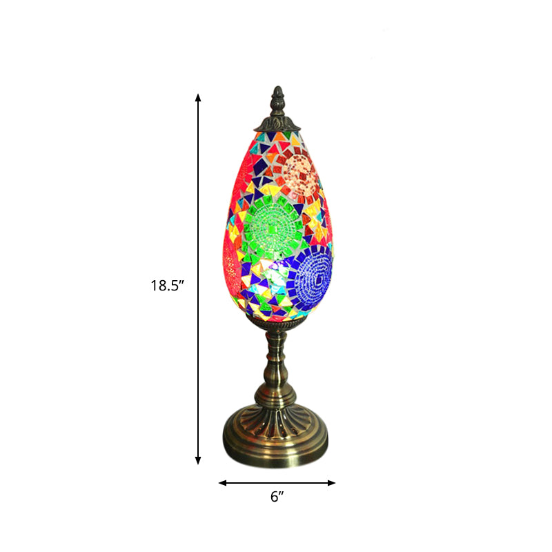 Orange/Red 1 Bulb Table Light Antique Stained Art Glass Teardrop Plug In Nightstand Lamp for Living Room Clearhalo 'Lamps' 'Table Lamps' Lighting' 920806