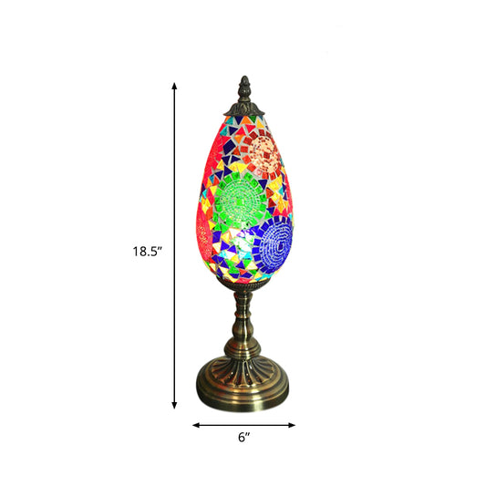 Orange/Red 1 Bulb Table Light Antique Stained Art Glass Teardrop Plug In Nightstand Lamp for Living Room Clearhalo 'Lamps' 'Table Lamps' Lighting' 920806