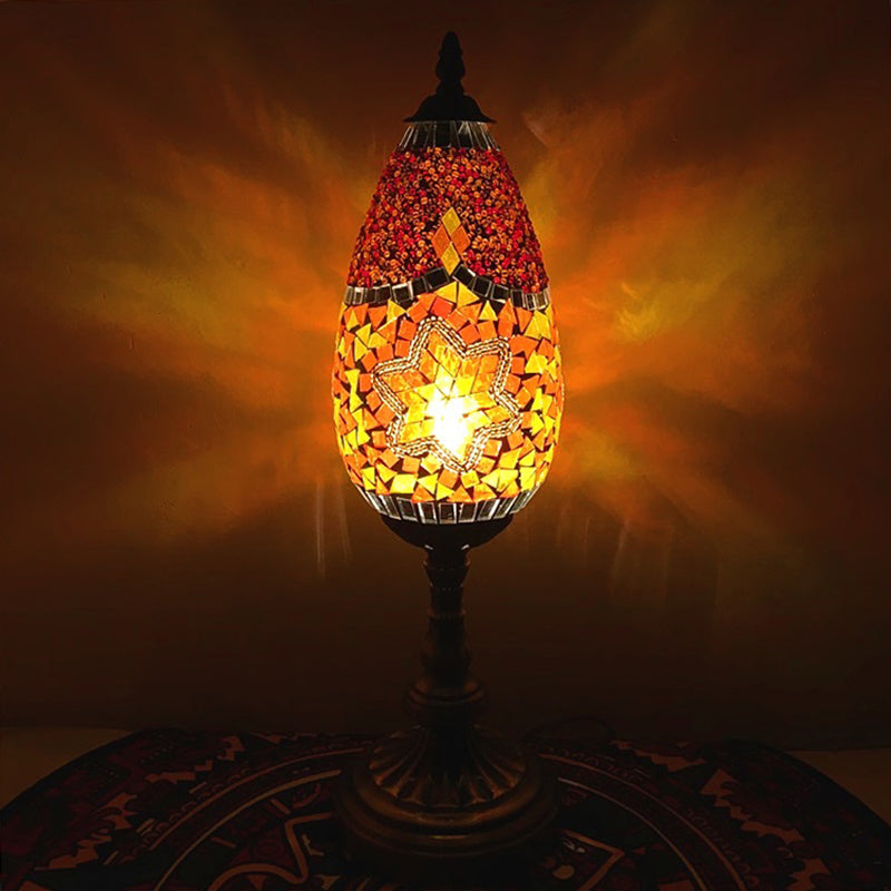 Orange/Red 1 Bulb Table Light Antique Stained Art Glass Teardrop Plug In Nightstand Lamp for Living Room Clearhalo 'Lamps' 'Table Lamps' Lighting' 920807