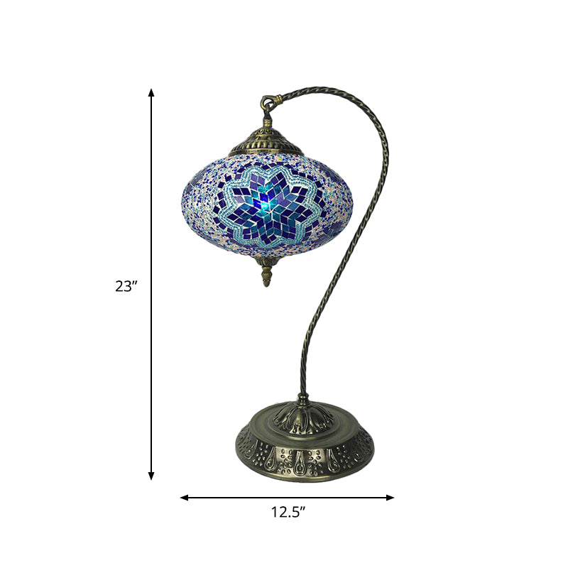 Decorative Oblong Night Light Single Head Stained Art Glass Table Lamp with Curved Arm in Yellow/Blue/Green Clearhalo 'Lamps' 'Table Lamps' Lighting' 920822