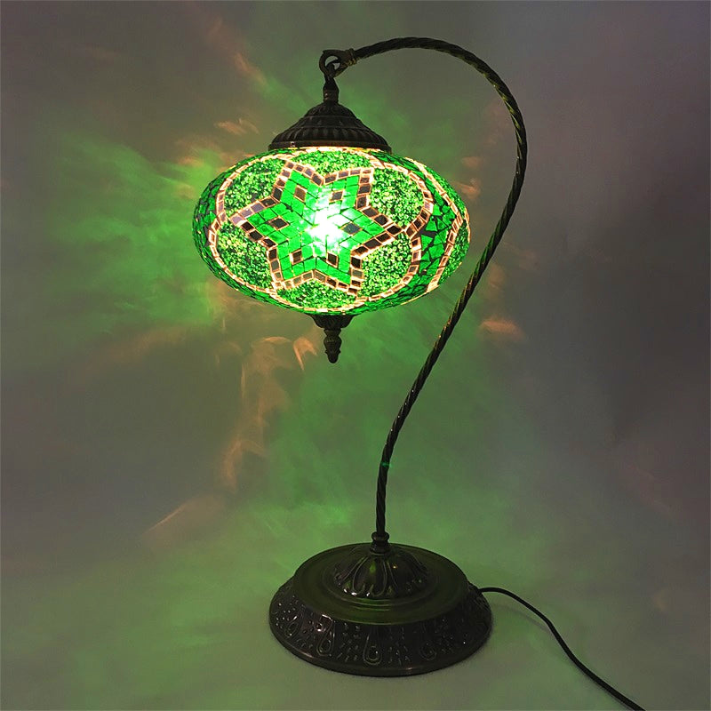 Decorative Oblong Night Light Single Head Stained Art Glass Table Lamp with Curved Arm in Yellow/Blue/Green Clearhalo 'Lamps' 'Table Lamps' Lighting' 920837