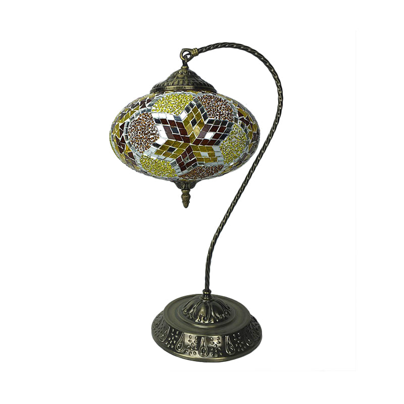 Decorative Oblong Night Light Single Head Stained Art Glass Table Lamp with Curved Arm in Yellow/Blue/Green Clearhalo 'Lamps' 'Table Lamps' Lighting' 920843