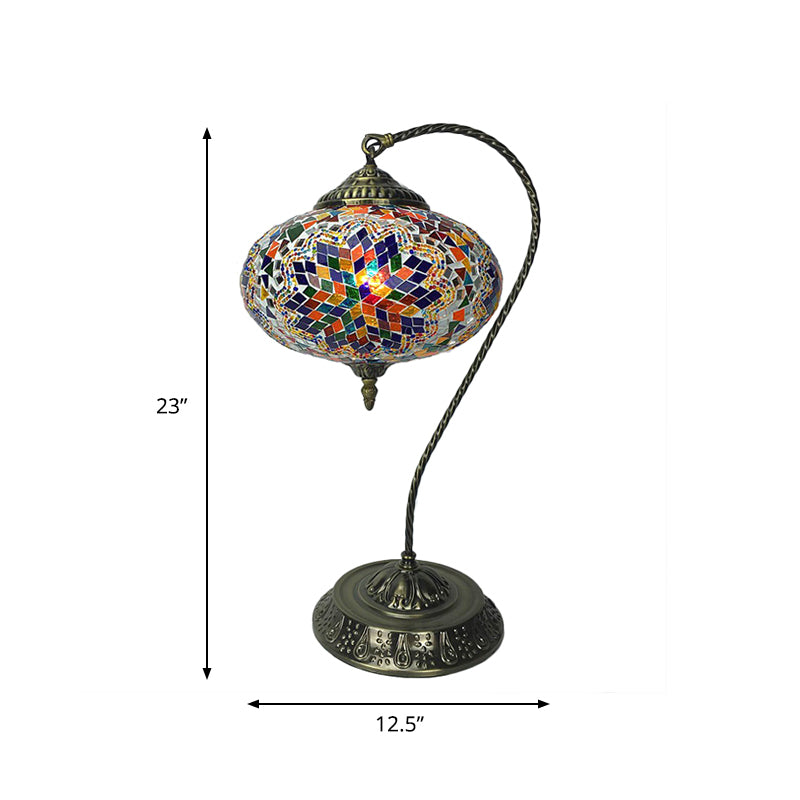 Decorative Oblong Night Light Single Head Stained Art Glass Table Lamp with Curved Arm in Yellow/Blue/Green Clearhalo 'Lamps' 'Table Lamps' Lighting' 920847
