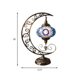 Blue Oval Table Light Decorative Stained Glass 1 Bulb Bedroom Night Lamp with Moon Shape Arm Clearhalo 'Lamps' 'Table Lamps' Lighting' 920928