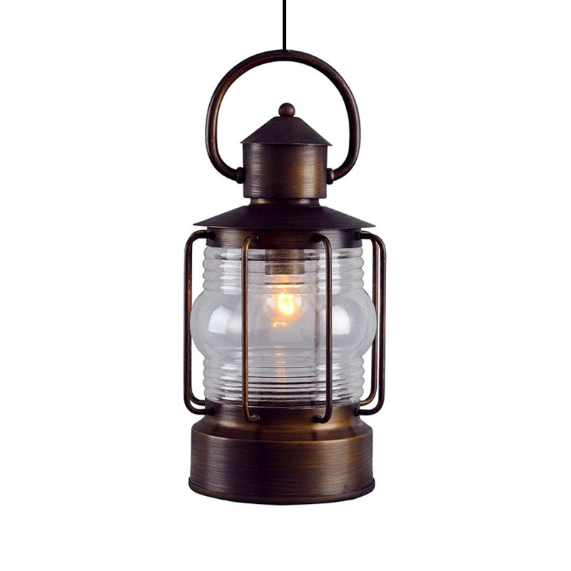 Bronze Lantern Suspension Light Arabian Clear Glass Single Bulb Restaurant Ceiling Lamp Clearhalo 'Ceiling Lights' 'Pendant Lights' 'Pendants' Lighting' 921036