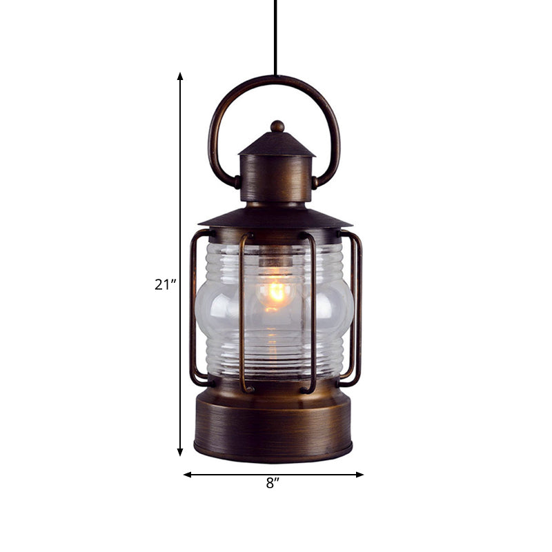 Bronze Lantern Suspension Light Arabian Clear Glass Single Bulb Restaurant Ceiling Lamp Clearhalo 'Ceiling Lights' 'Pendant Lights' 'Pendants' Lighting' 921037