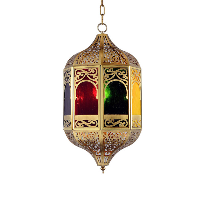 Lantern Metal Pendant Lighting Southeast Asia 1-Head Hallway Hanging Light Fixture in Brass Clearhalo 'Ceiling Lights' 'Pendant Lights' 'Pendants' Lighting' 921086