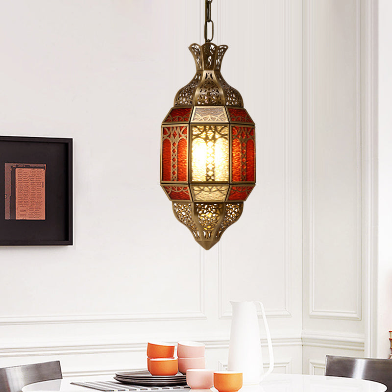 Brass 1 Bulb Suspension Lamp Arab Metal Lantern Ceiling Hang Fixture for Restaurant Clearhalo 'Ceiling Lights' 'Pendant Lights' 'Pendants' Lighting' 921113