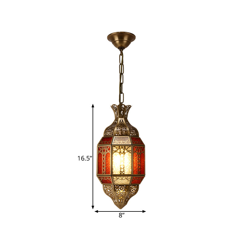 Brass 1 Bulb Suspension Lamp Arab Metal Lantern Ceiling Hang Fixture for Restaurant Clearhalo 'Ceiling Lights' 'Pendant Lights' 'Pendants' Lighting' 921117