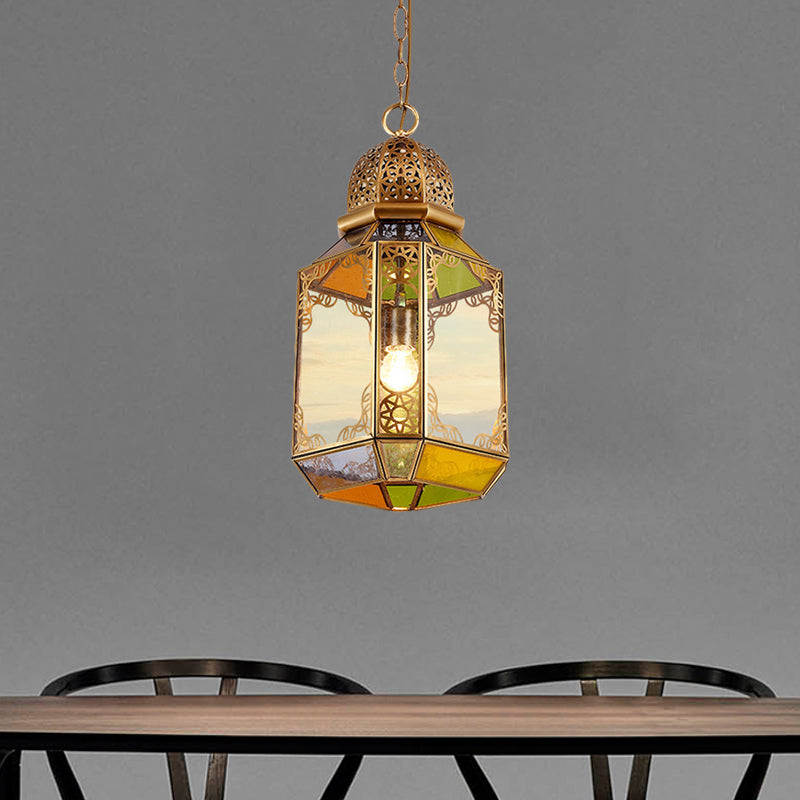 Single Bulb Ceiling Lamp Retro Living Room Pendant with Lantern Clear Glass Shade in Brass Clearhalo 'Ceiling Lights' 'Pendant Lights' 'Pendants' Lighting' 921143