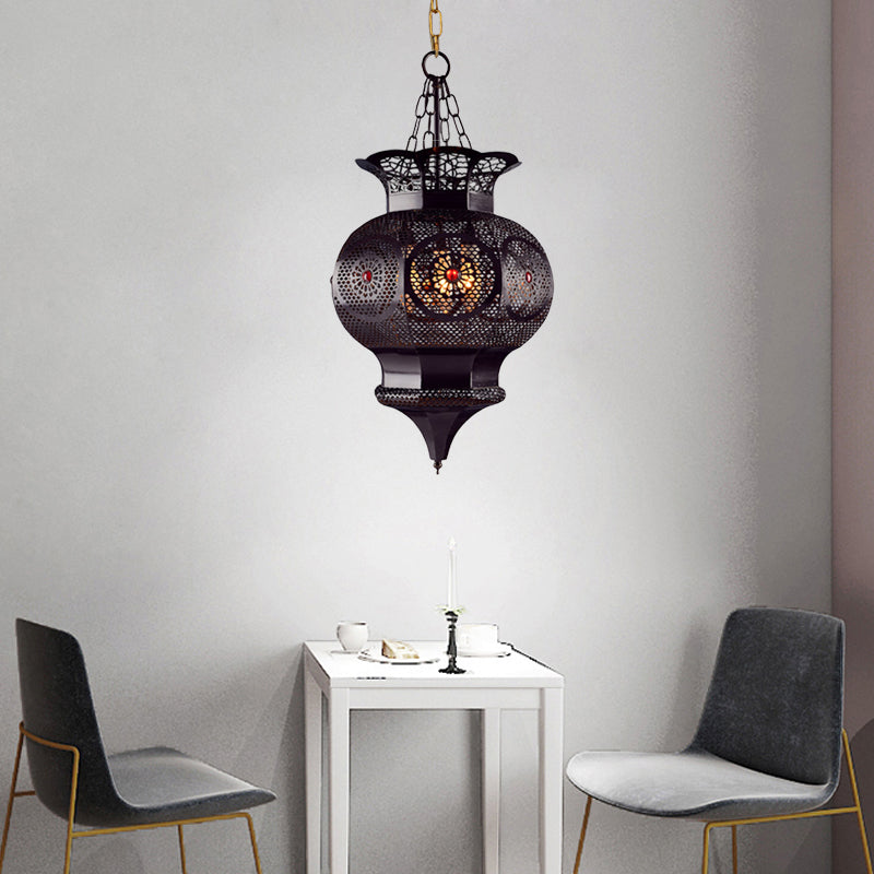 Black 3-Head Chandelier Lighting Arab Metal Vase Ceiling Lamp with Hollow Pattern for Bedroom Clearhalo 'Ceiling Lights' 'Chandeliers' Lighting' options 921164