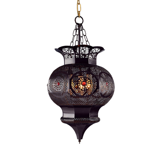 Black 3-Head Chandelier Lighting Arab Metal Vase Ceiling Lamp with Hollow Pattern for Bedroom Clearhalo 'Ceiling Lights' 'Chandeliers' Lighting' options 921166