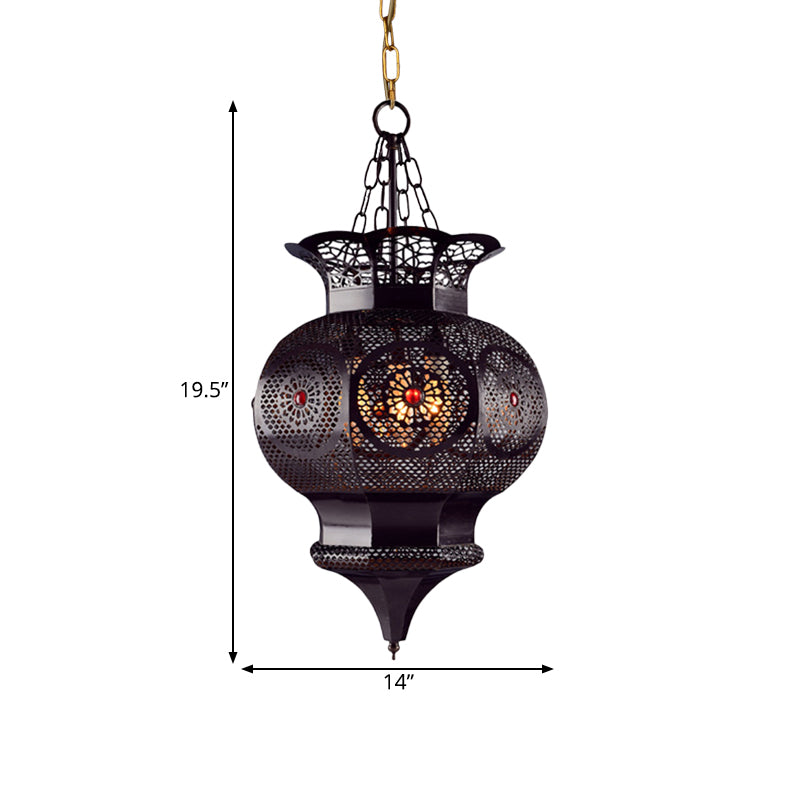 Black 3-Head Chandelier Lighting Arab Metal Vase Ceiling Lamp with Hollow Pattern for Bedroom Clearhalo 'Ceiling Lights' 'Chandeliers' Lighting' options 921167