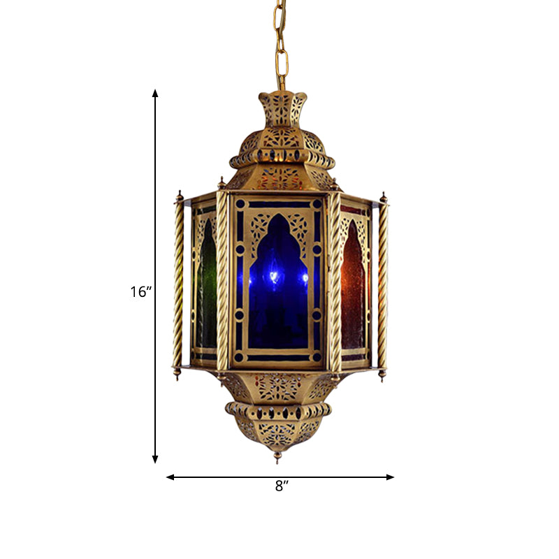 Lantern Restaurant Chandelier Arabian Metal 3 Bulbs Brass Suspended Lighting Fixture Clearhalo 'Ceiling Lights' 'Chandeliers' Lighting' options 921177