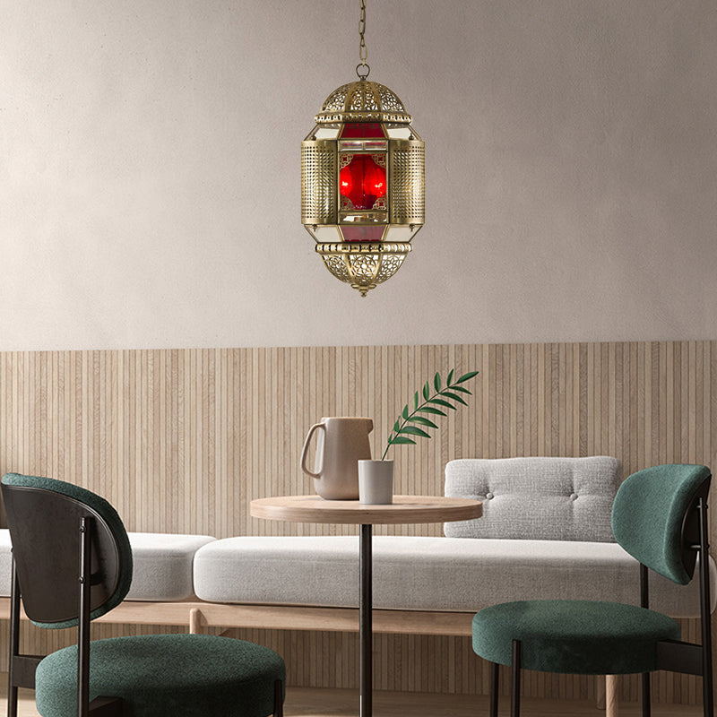 Brass Lantern Ceiling Pendant Southeast Asia Metal 3 Lights Restaurant Hanging Chandelier Clearhalo 'Ceiling Lights' 'Chandeliers' Lighting' options 921215