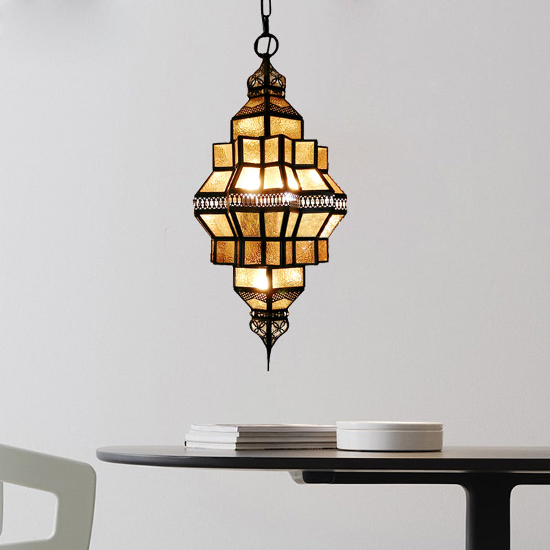 4-Light Hanging Lamp Decorative Restaurant Chandelier with Lantern Amber Glass Shade in Gold Gold Clearhalo 'Ceiling Lights' 'Chandeliers' Lighting' options 921293_db59f912-7322-4f47-94d5-f18dac4ace17