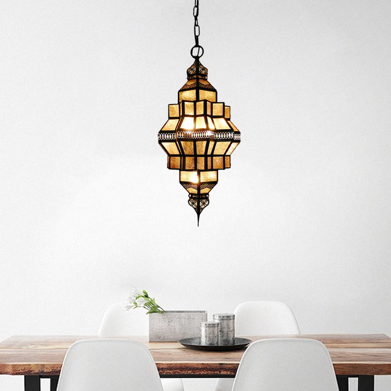 4-Light Hanging Lamp Decorative Restaurant Chandelier with Lantern Amber Glass Shade in Gold Clearhalo 'Ceiling Lights' 'Chandeliers' Lighting' options 921295