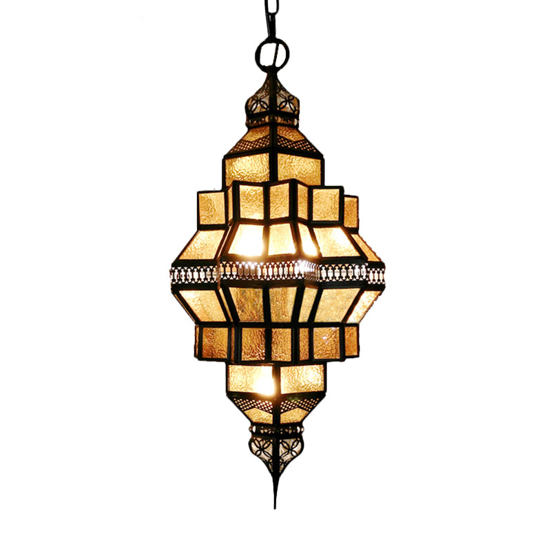 4-Light Hanging Lamp Decorative Restaurant Chandelier with Lantern Amber Glass Shade in Gold Clearhalo 'Ceiling Lights' 'Chandeliers' Lighting' options 921296