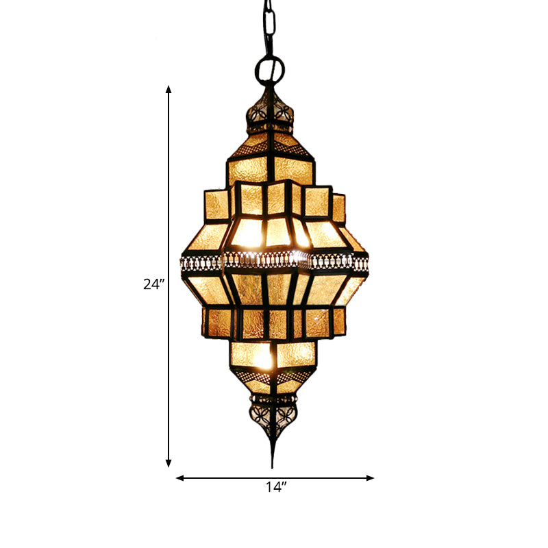 4-Light Hanging Lamp Decorative Restaurant Chandelier with Lantern Amber Glass Shade in Gold Clearhalo 'Ceiling Lights' 'Chandeliers' Lighting' options 921297