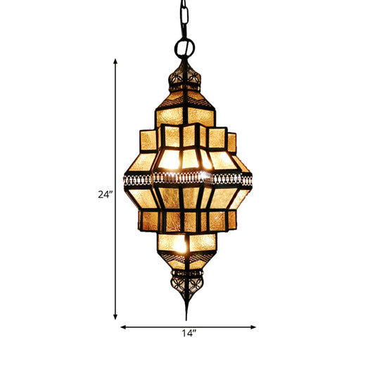 4-Light Hanging Lamp Decorative Restaurant Chandelier with Lantern Amber Glass Shade in Gold Clearhalo 'Ceiling Lights' 'Chandeliers' Lighting' options 921297