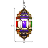 Retro Lantern Chandelier Light 3-Bulb Stained Glass Suspension Lamp in Brass for Restaurant Clearhalo 'Ceiling Lights' 'Chandeliers' Lighting' options 921307