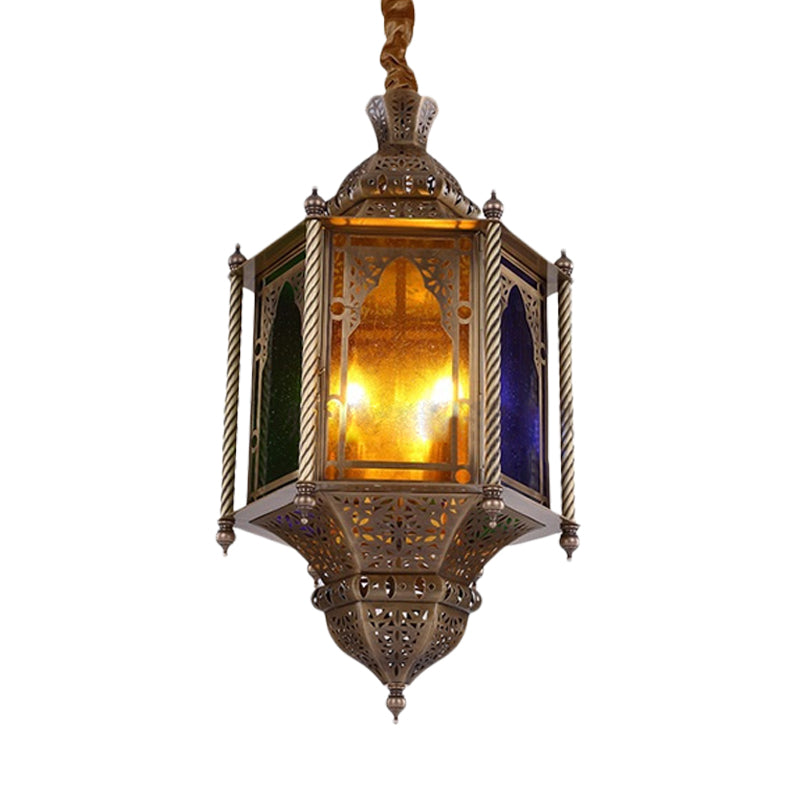 Stained Glass Brass Chandelier Lamp Lantern 3-Head Ceiling Pendant Light for Restaurant Clearhalo 'Ceiling Lights' 'Chandeliers' Lighting' options 921316