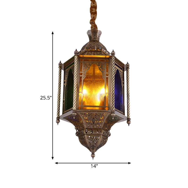 Stained Glass Brass Chandelier Lamp Lantern 3-Head Ceiling Pendant Light for Restaurant Clearhalo 'Ceiling Lights' 'Chandeliers' Lighting' options 921317