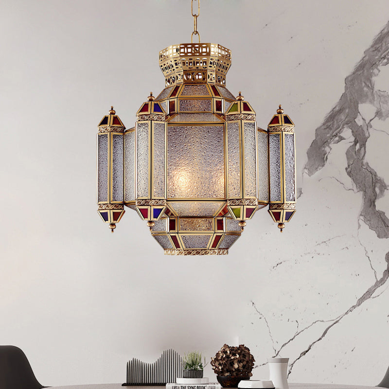 Classic Lantern Pendant Light 4-Head Frosted Glass Chandelier Lighting Fixture in Brass for Restaurant Clearhalo 'Ceiling Lights' 'Chandeliers' Lighting' options 921323