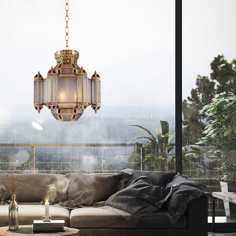 Classic Lantern Pendant Light 4-Head Frosted Glass Chandelier Lighting Fixture in Brass for Restaurant Clearhalo 'Ceiling Lights' 'Chandeliers' Lighting' options 921325