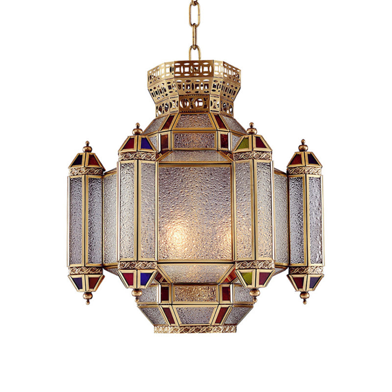 Classic Lantern Pendant Light 4-Head Frosted Glass Chandelier Lighting Fixture in Brass for Restaurant Clearhalo 'Ceiling Lights' 'Chandeliers' Lighting' options 921326