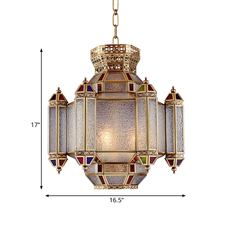 Classic Lantern Pendant Light 4-Head Frosted Glass Chandelier Lighting Fixture in Brass for Restaurant Clearhalo 'Ceiling Lights' 'Chandeliers' Lighting' options 921327