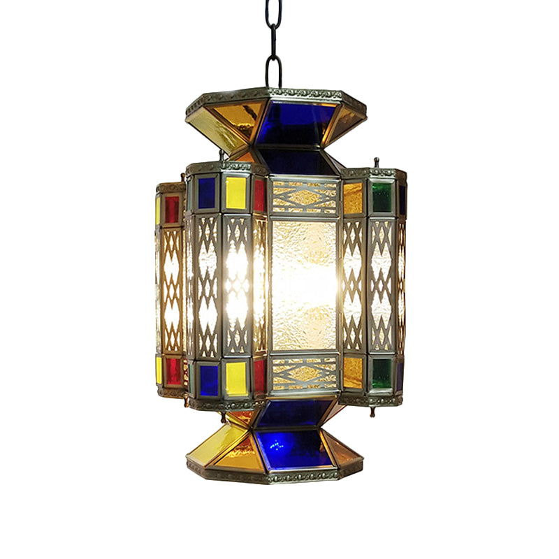 Textured Glass Lantern Ceiling Light Decorative 3 Bulbs Restaurant Chandelier Lighting in Brass Clearhalo 'Ceiling Lights' 'Chandeliers' Lighting' options 921335