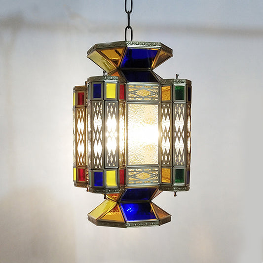 Textured Glass Lantern Ceiling Light Decorative 3 Bulbs Restaurant Chandelier Lighting in Brass Clearhalo 'Ceiling Lights' 'Chandeliers' Lighting' options 921336