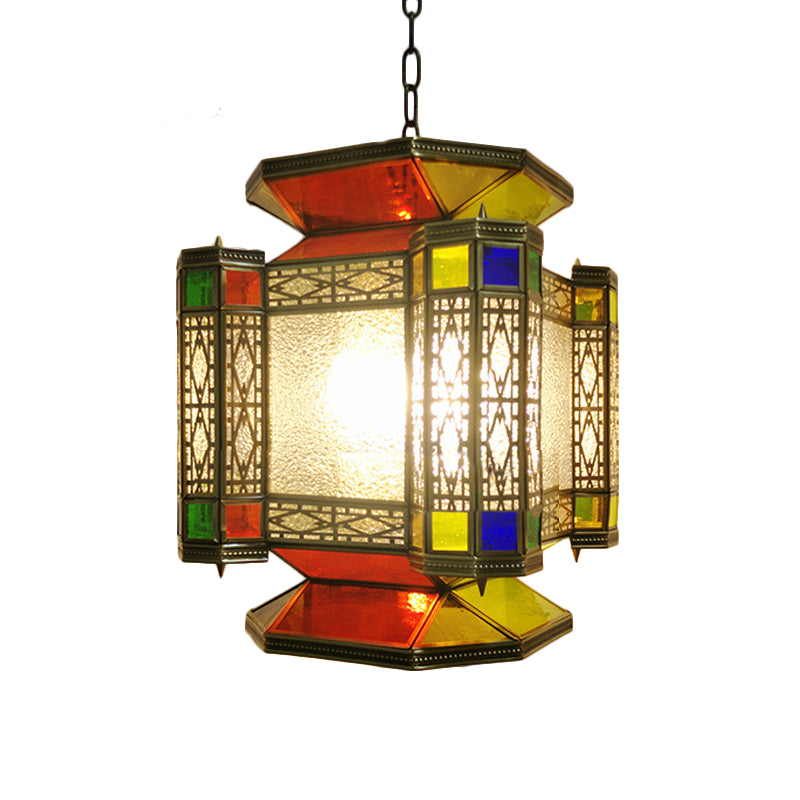 Vintage Lantern Chandelier Lighting 3 Lights Textured Glass Pendant Light Fixture in Brass Clearhalo 'Ceiling Lights' 'Chandeliers' Lighting' options 921345