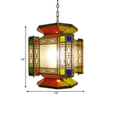 Vintage Lantern Chandelier Lighting 3 Lights Textured Glass Pendant Light Fixture in Brass Clearhalo 'Ceiling Lights' 'Chandeliers' Lighting' options 921347