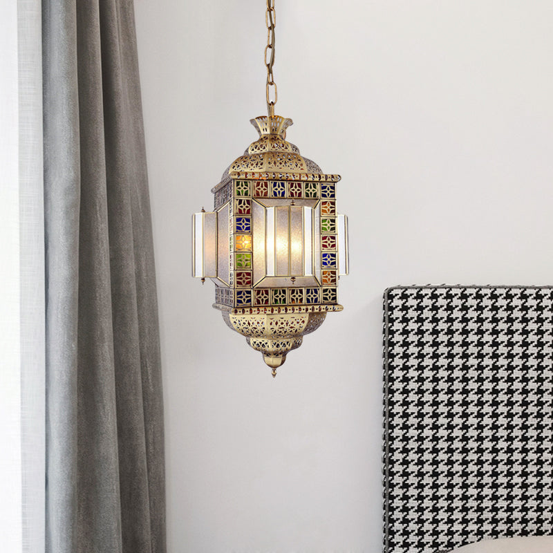 Hollow Frosted Glass Pendant Arab 3 Heads Corridor Chandelier Lighting Fixture in Brass Clearhalo 'Ceiling Lights' 'Chandeliers' Lighting' options 921364