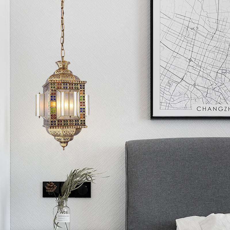 Hollow Frosted Glass Pendant Arab 3 Heads Corridor Chandelier Lighting Fixture in Brass Clearhalo 'Ceiling Lights' 'Chandeliers' Lighting' options 921365