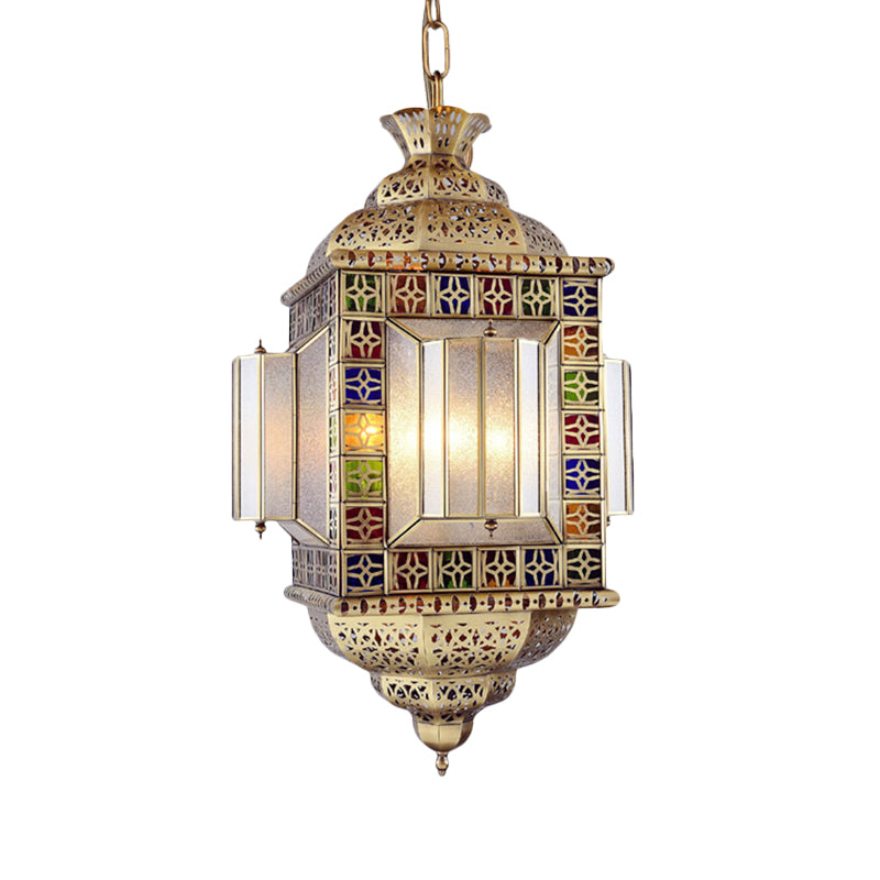 Hollow Frosted Glass Pendant Arab 3 Heads Corridor Chandelier Lighting Fixture in Brass Clearhalo 'Ceiling Lights' 'Chandeliers' Lighting' options 921366