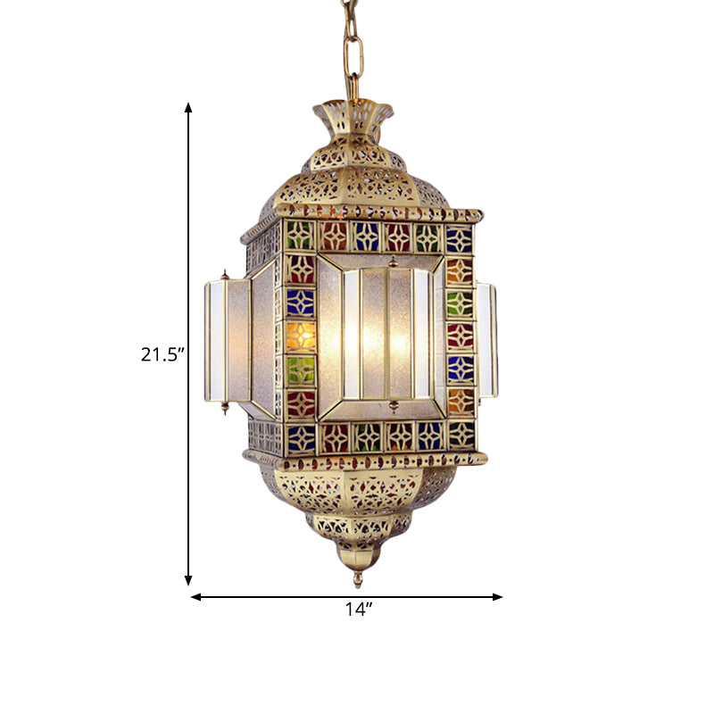 Hollow Frosted Glass Pendant Arab 3 Heads Corridor Chandelier Lighting Fixture in Brass Clearhalo 'Ceiling Lights' 'Chandeliers' Lighting' options 921367