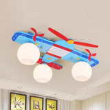 Propeller Airplane Nursing Room Ceiling Light Wood Glass 3 Lights Cute Flush Mount Light in Blue Blue Clearhalo 'Ceiling Lights' 'Close To Ceiling Lights' 'Close to ceiling' 'Flush mount' Lighting' 92144