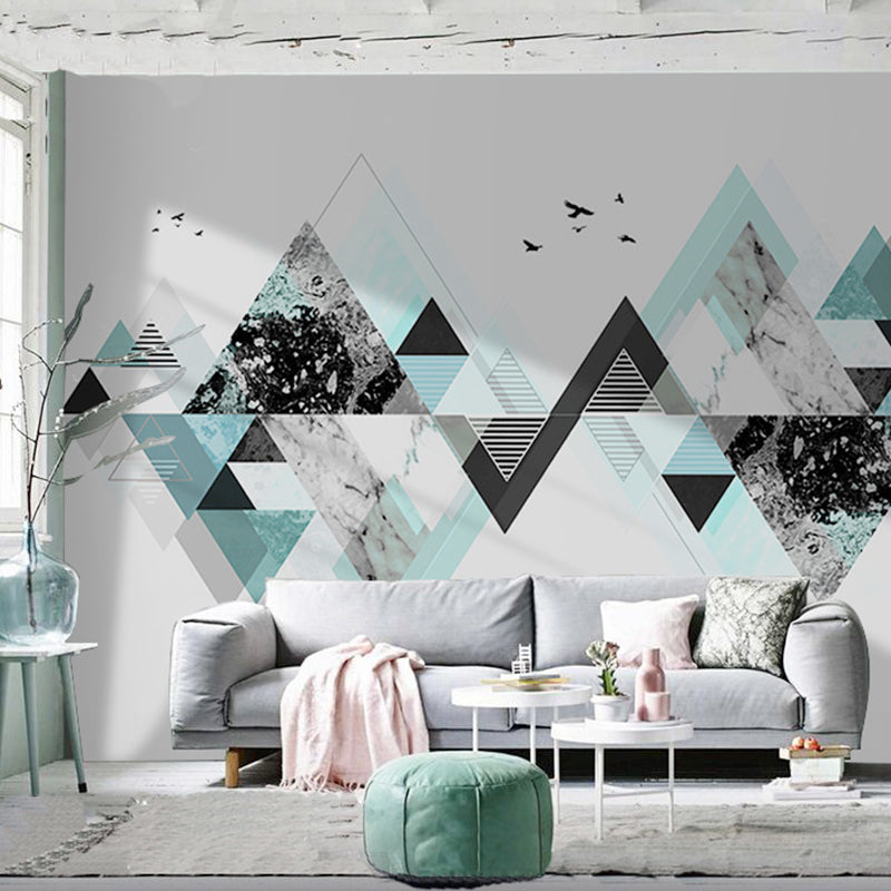 Modern Art Murals Fresh Color Harlequin and Geometries Full Size Wall Covering for Living Rooms Blue Clearhalo 'Wall Decor' 'Wall Mural' 921512