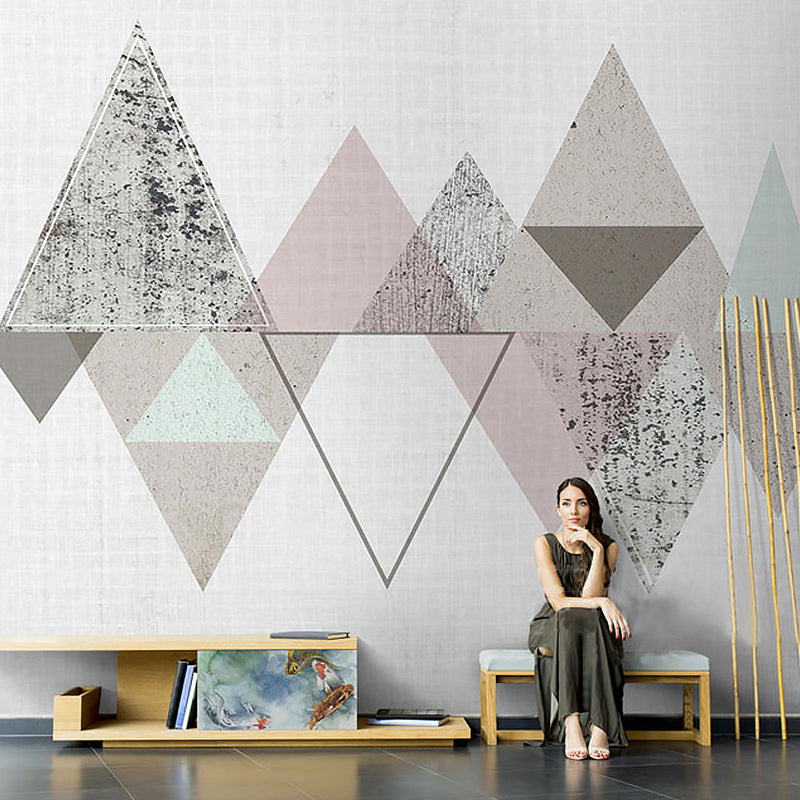 Modern Art Murals Fresh Color Harlequin and Geometries Full Size Wall Covering for Living Rooms Pink Clearhalo 'Wall Decor' 'Wall Mural' 921518