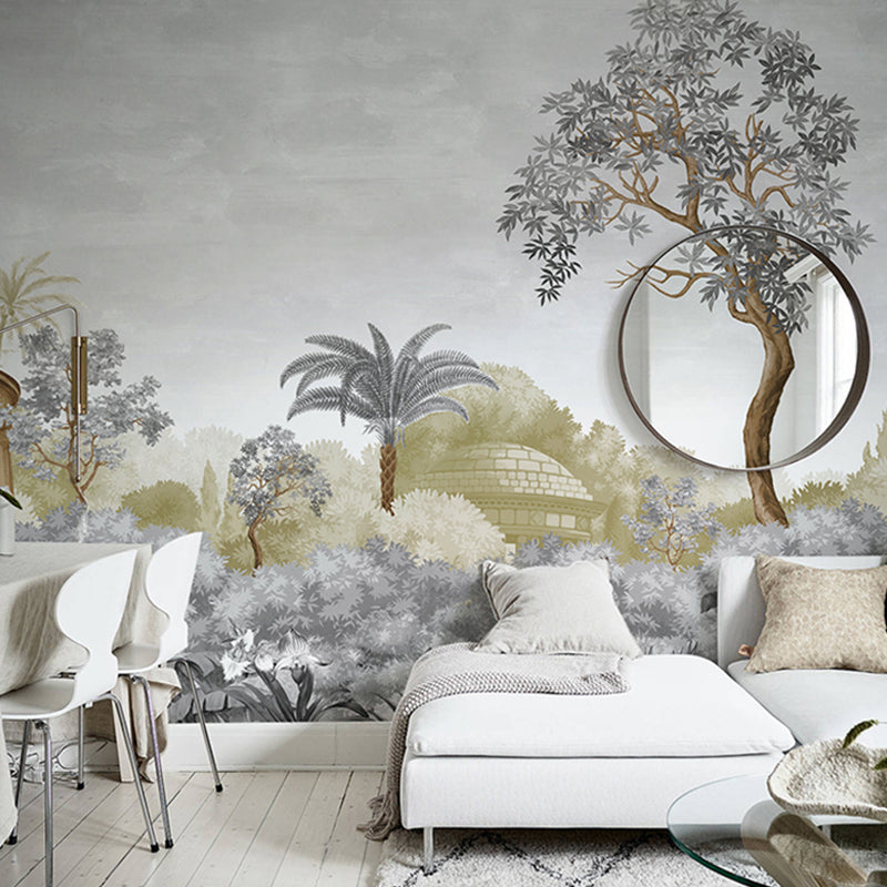 Jungle Wall Art in Soft Grey, Contemporary Wall Mural for Accent Wall Grey Clearhalo 'Wall Decor' 'Wall Mural' 921524