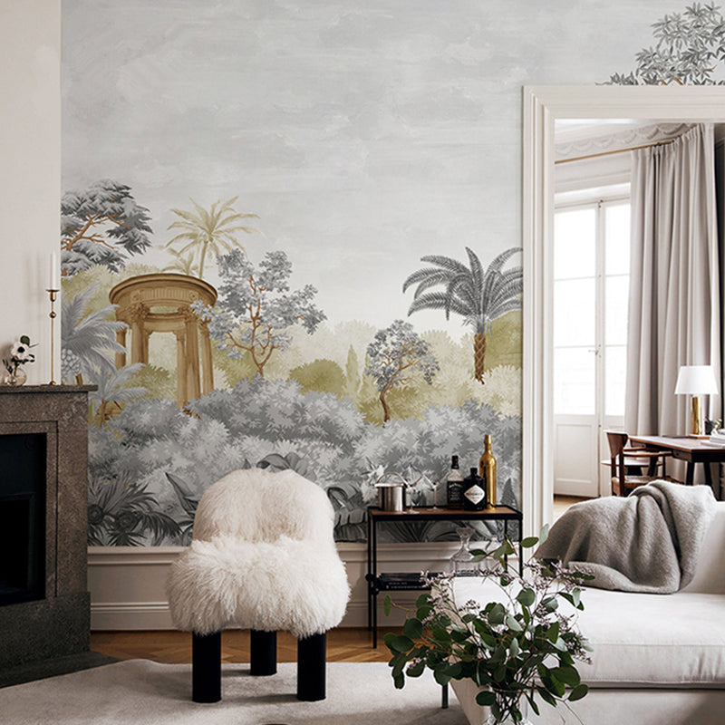 Jungle Wall Art in Soft Grey, Contemporary Wall Mural for Accent Wall Clearhalo 'Wall Decor' 'Wall Mural' 921525