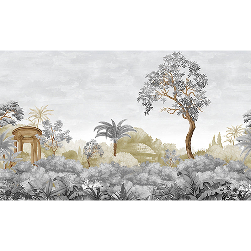 Jungle Wall Art in Soft Grey, Contemporary Wall Mural for Accent Wall Clearhalo 'Wall Decor' 'Wall Mural' 921527