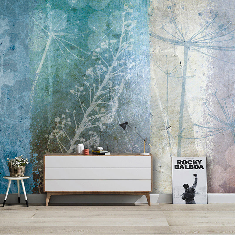 Moisture-Resistant Dandelion Wall Decor Non-Woven Fabric Nostalgic Wall Mural for Decoration Blue-Green Clearhalo 'Wall Decor' 'Wall Mural' 921539