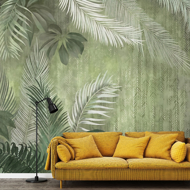 Extra Large Novelty Mural Wallpaper Soft Green Tropical Leaf Wall Decor, Personalized Size Available Clearhalo 'Wall Decor' 'Wall Mural' 921550