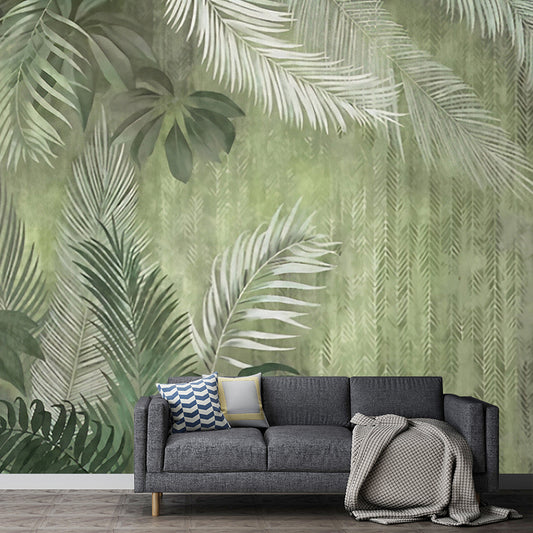 Extra Large Novelty Mural Wallpaper Soft Green Tropical Leaf Wall Decor, Personalized Size Available Clearhalo 'Wall Decor' 'Wall Mural' 921551